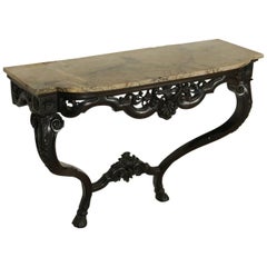 Baroque Revival Style Carved Console Marble Walnut, Italy, 20th Century