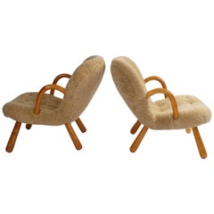 Philip Arctander Pair of 'Clam' Easy Chairs in Sheepskin, 1944
