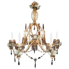 Italian Painted and Gilt Tole and Crystal Six-Light Grotto Chandelier