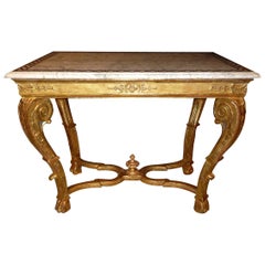 French Louis XV Period Carved and Giltwood Center Table with a Marble Top