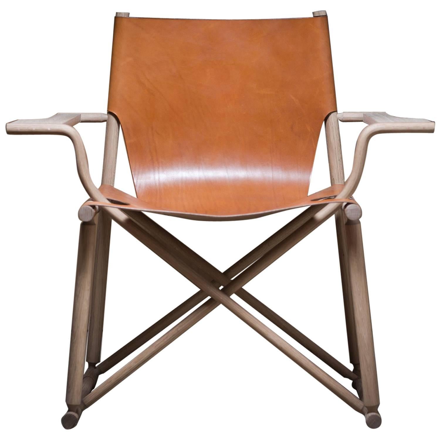 Handmade Oak and Bark Tanned Leather Dram Chair by Gareth Neal the New Craftsmen