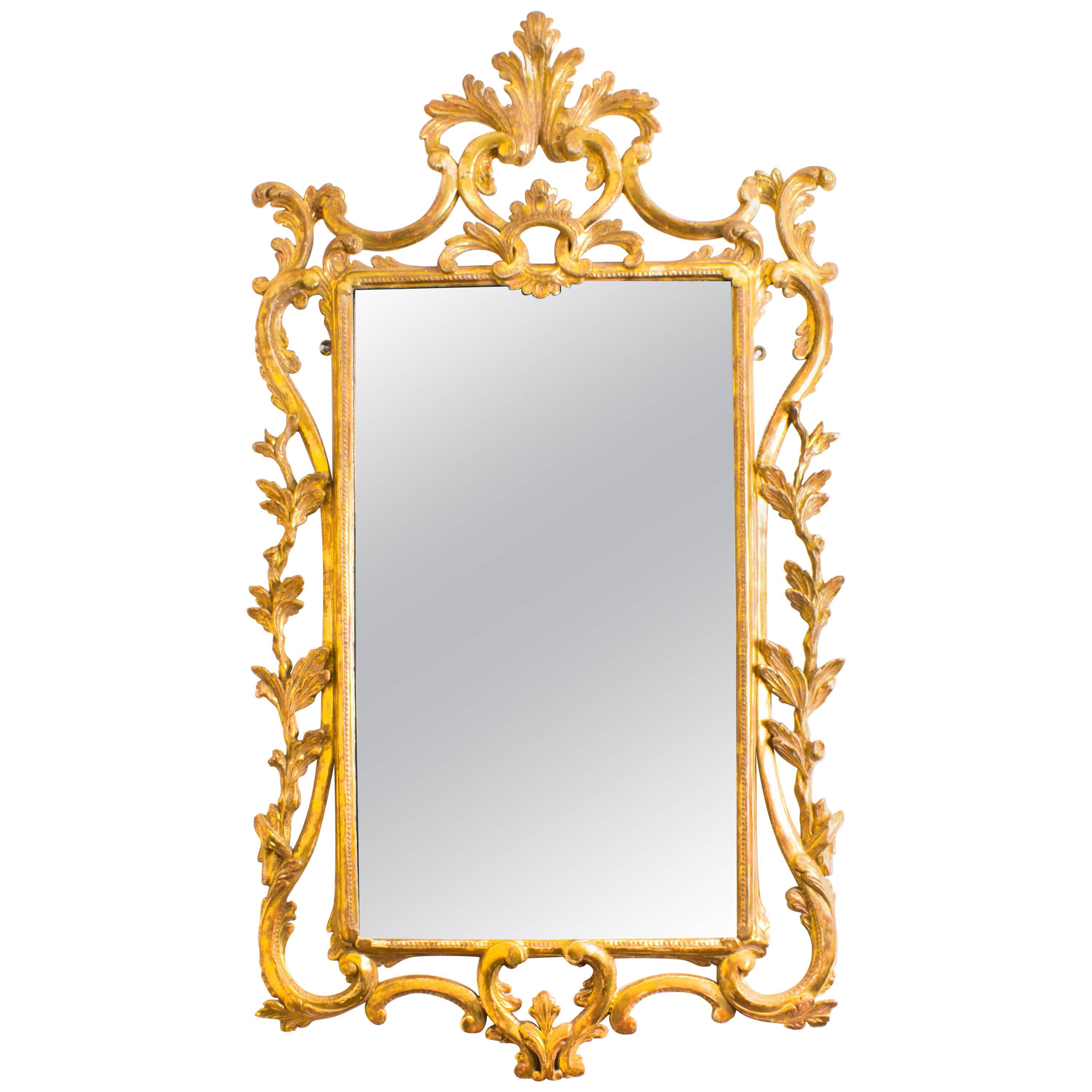 19th Century Italian Florentine Carved Giltwood Mirror