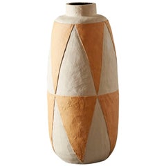 Large Handmade Orange Ceramic Stoneware Geometric Vase by Daniel Reynolds