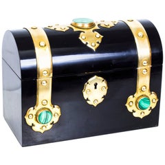 19th Century Gothic Revival Brass Inset Malachite Casket