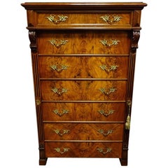 Antique Excellent Quality Victorian Figured Walnut Wellington Chest of Drawers