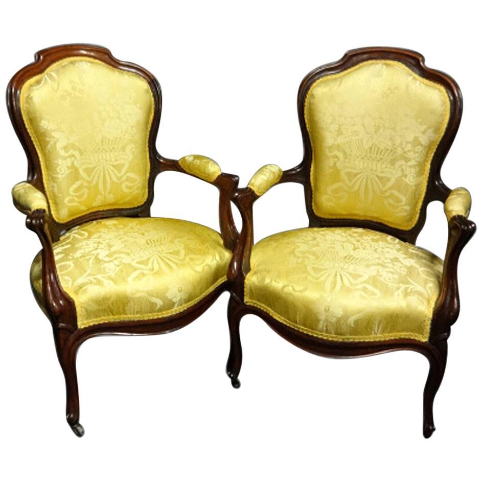 Superb Quality Pair of French 19th Century Rosewood Elbow Chairs For Sale