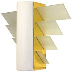 Xl Modernist French Design Golden Metal and Glass Perzel Style Wall Sconce Lamp