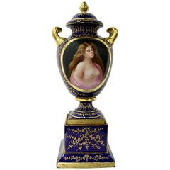 Antique Imperial Cobalt Porcelain Nude Beauty Urn