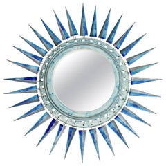 Georges Pelletier - Large Sunburst Ceramic Mirror Glazed in Blue