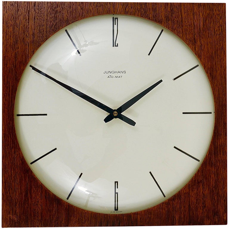 Beautiful MidCentury Junghans AtoMat Teak Wall Clock, Germany, 1950s