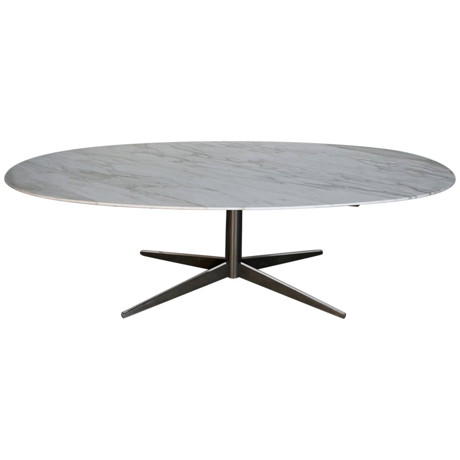 Mid-Century Modern Calcutta Marble-Top Dining Table with Chrome Base Knoll Style