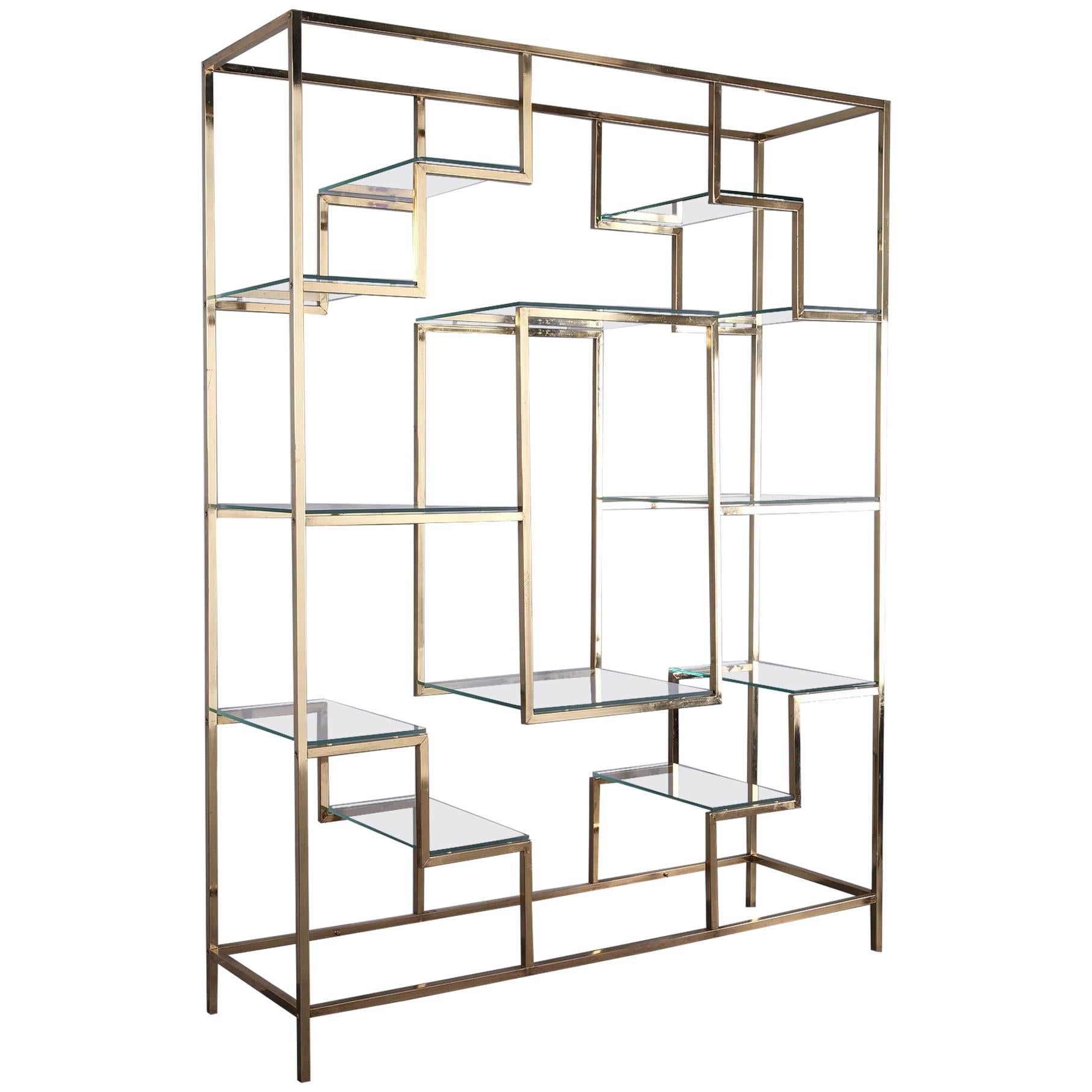 1970s Brass and Glass Bookcase by Kim Moltzer