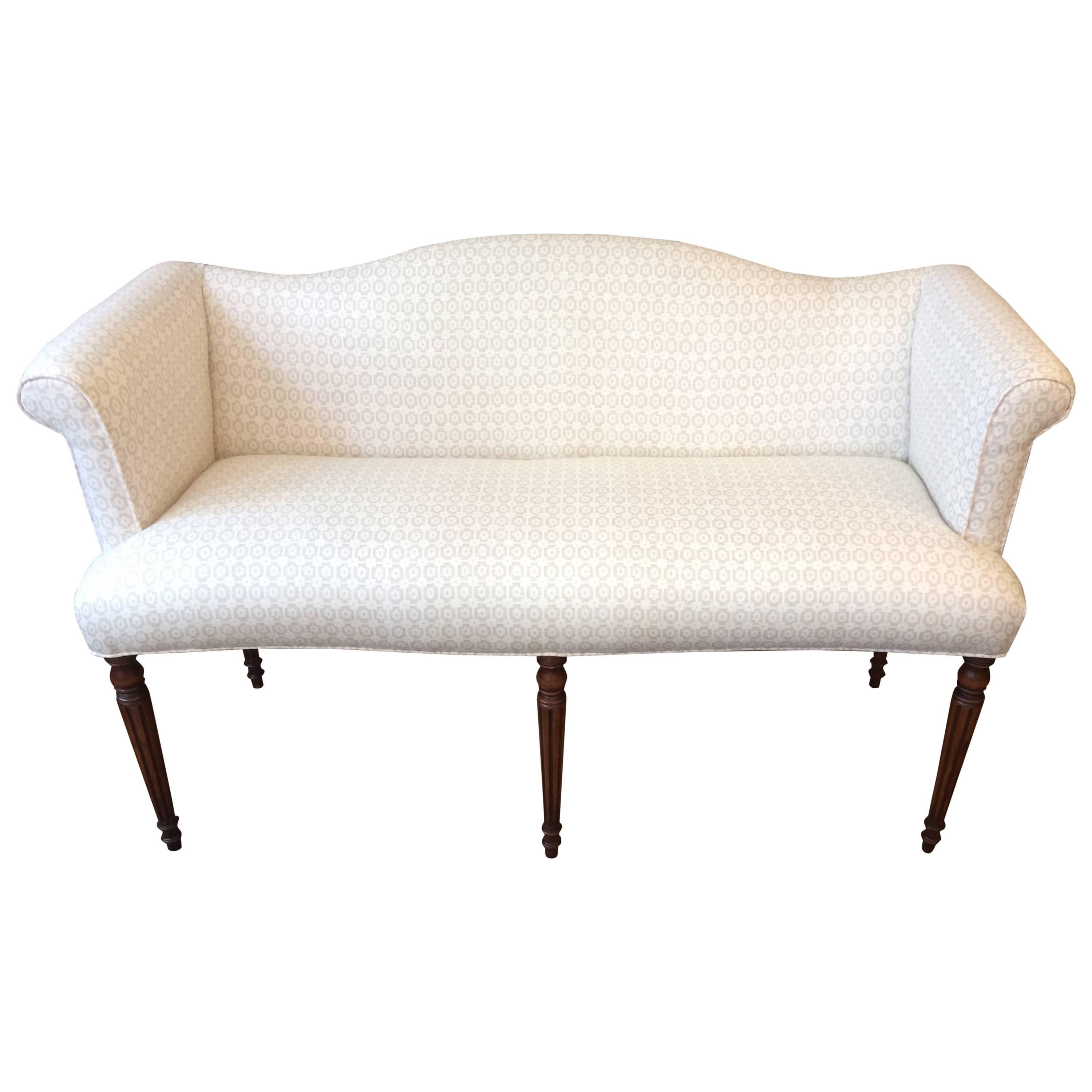 Elegant Vintage Upholstered Settee with Fluted Legs