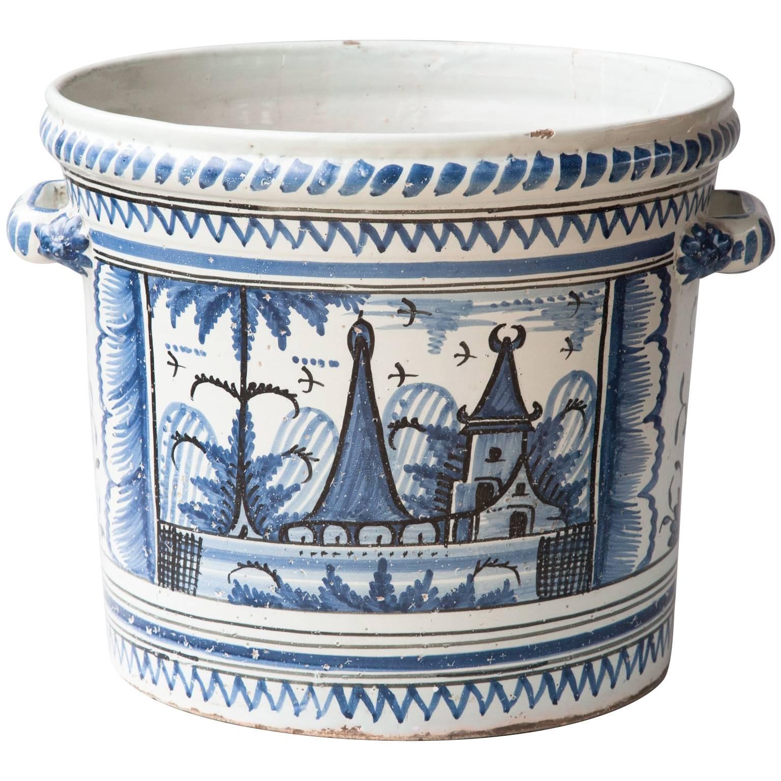 Very Large 18th Century Faience 'Pot A Oranger' Or Orange Pot, Nevers, France