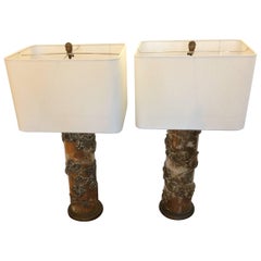 Very Large Glamorous Glass and Carved Wood Table Lamps