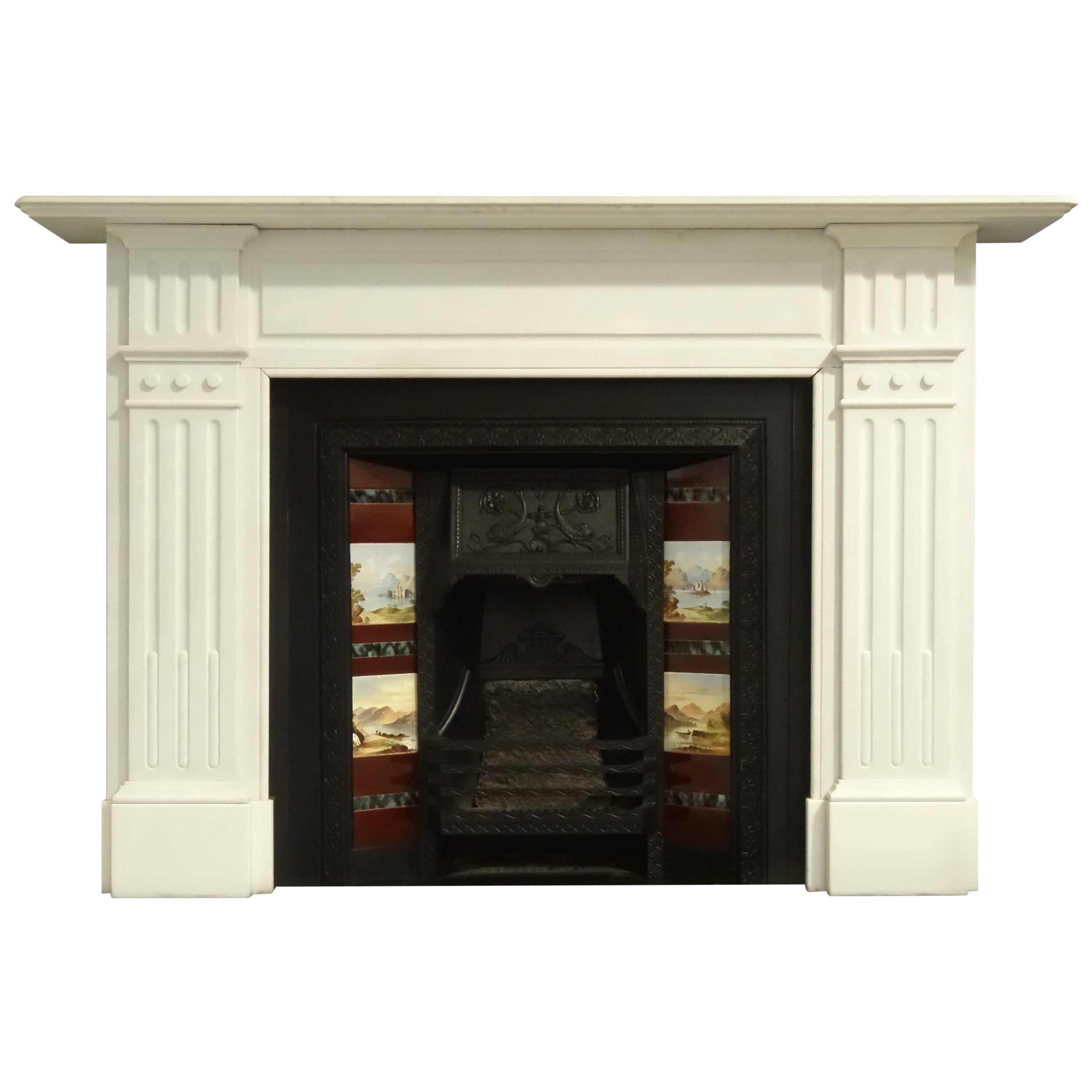 Late Victorian White Statuary Marble Fireplace Surround For Sale