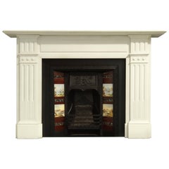 Late Victorian White Statuary Marble Fireplace Surround