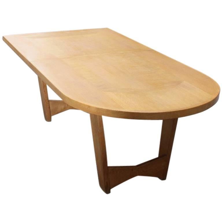Fantastic Guillerme et Chambron Oak Dining Table with Two Extensions, circa 1960 For Sale