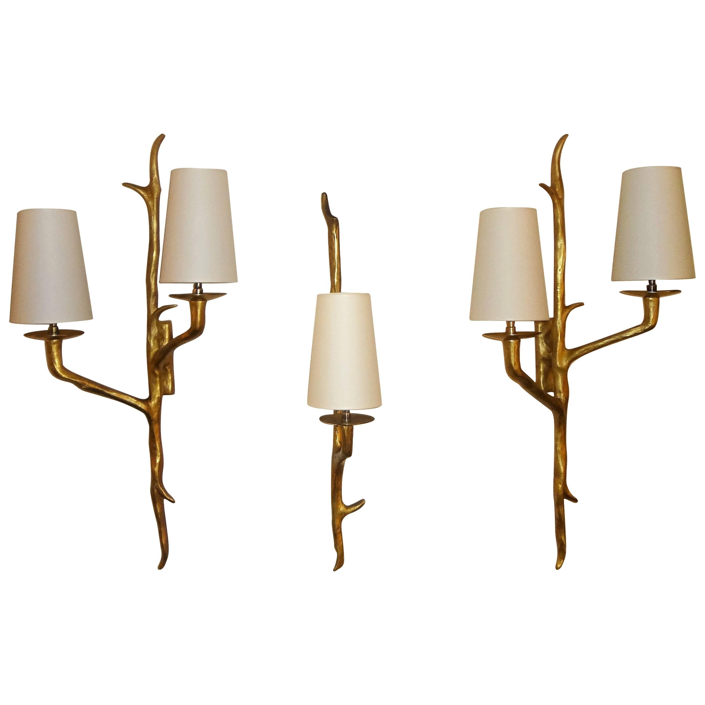 Set of three Wall Sconces by Maison Arlus, 1950s For Sale