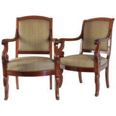 Pair of Armchairs from the Restoration Period Covered in Fabric of Horsehair