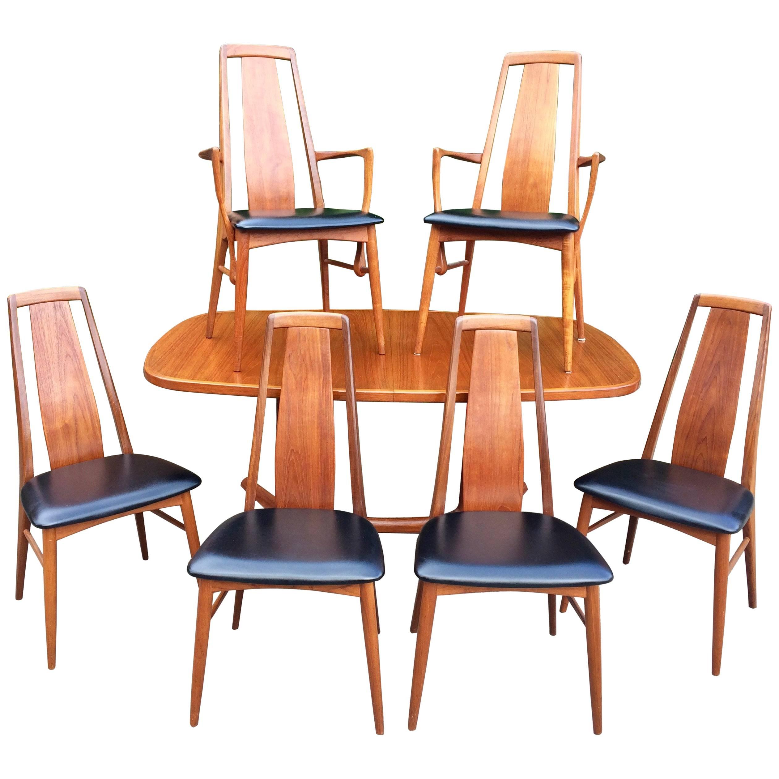 Niels Kofoed for Koefoeds Hornslet Solid Teak Dining Table and Six Chairs Danish