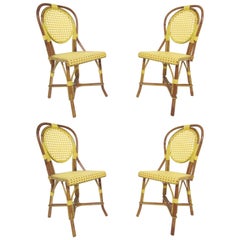 Set of Four Vintage J. Gatti French Handmade Bistro Dining Chairs, Bamboo & Cane