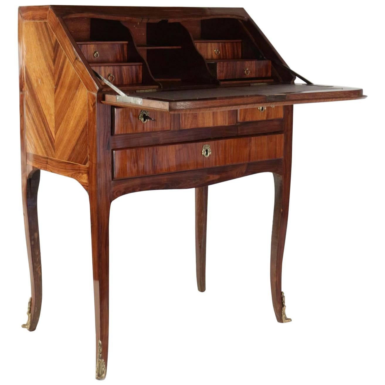 Sloping Desk, Louis XV Style, Precious Wood Veneer, 19th Century