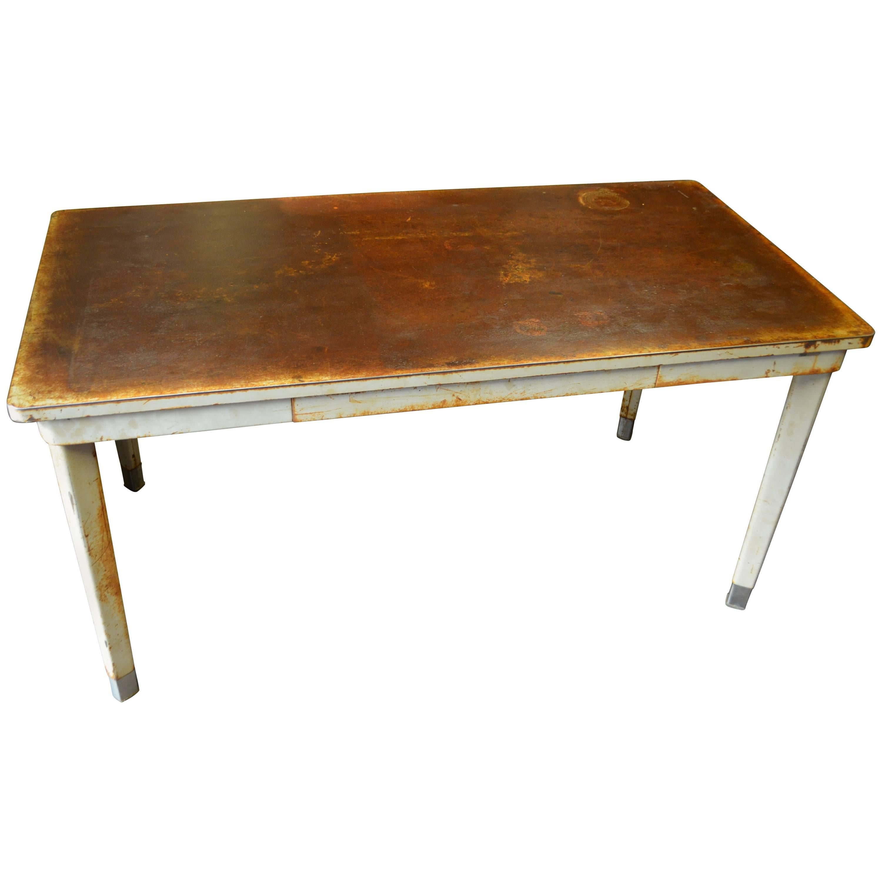 Desk Work Table with Steel Top and Legs, Mid-Century