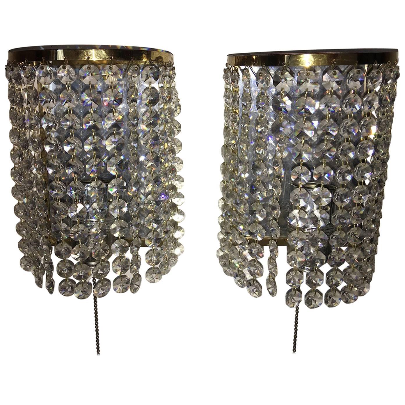 Pair of Crystal Raindrops Sconces For Sale