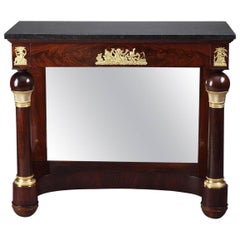 Antique Early 19th Century Empire Mahogany and Gilt Bronze Console