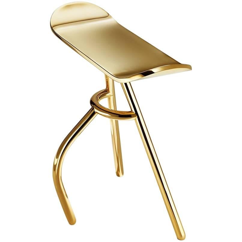 Stool, Standing Stool Made of Brass Signed, Made in France For Sale