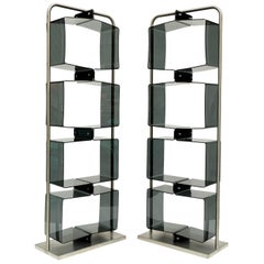 Pair of 1970s Perspex Lucite and Brushed Steel Shelving Units Étagères