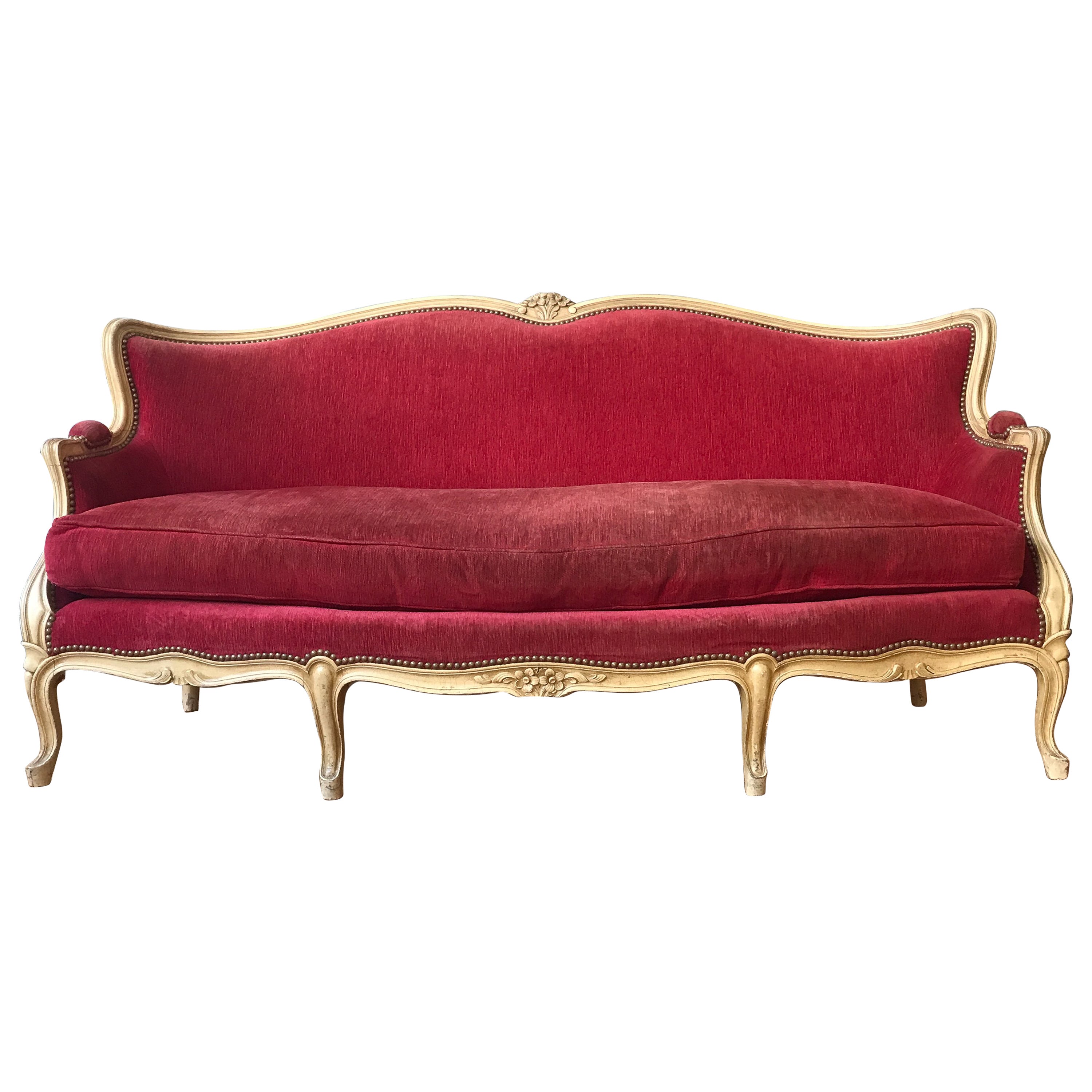 French Victorian Style ‘Modern’ Red Tufted Velvet Settee For Sale at