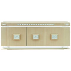Lalique Maison Ivory Ash Sideboard or Credenza with Raisins Crystal Panel Accent