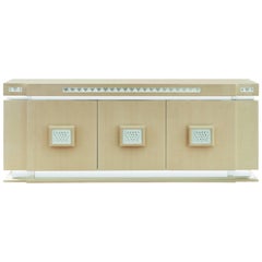 Lalique Maison Ivory Ash Sideboard or Credenza with Raisins Crystal Panel Accent