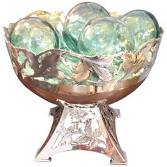 Beautiful Silver Plate Antique Compote with Aqua Floats