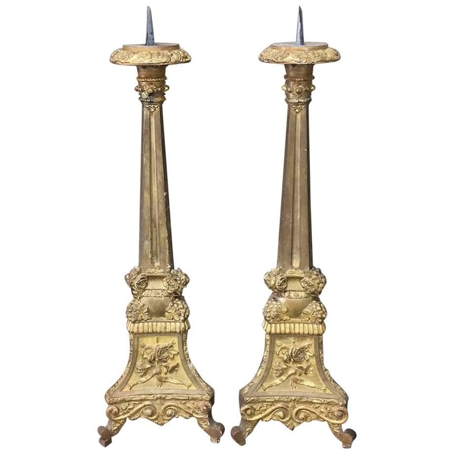 Pair of 19th Century Italian Giltwood Candlesticks