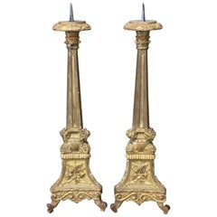 Pair of 19th Century Italian Giltwood Candlesticks Pair of 19th Century Italian Giltwood Candlesticks