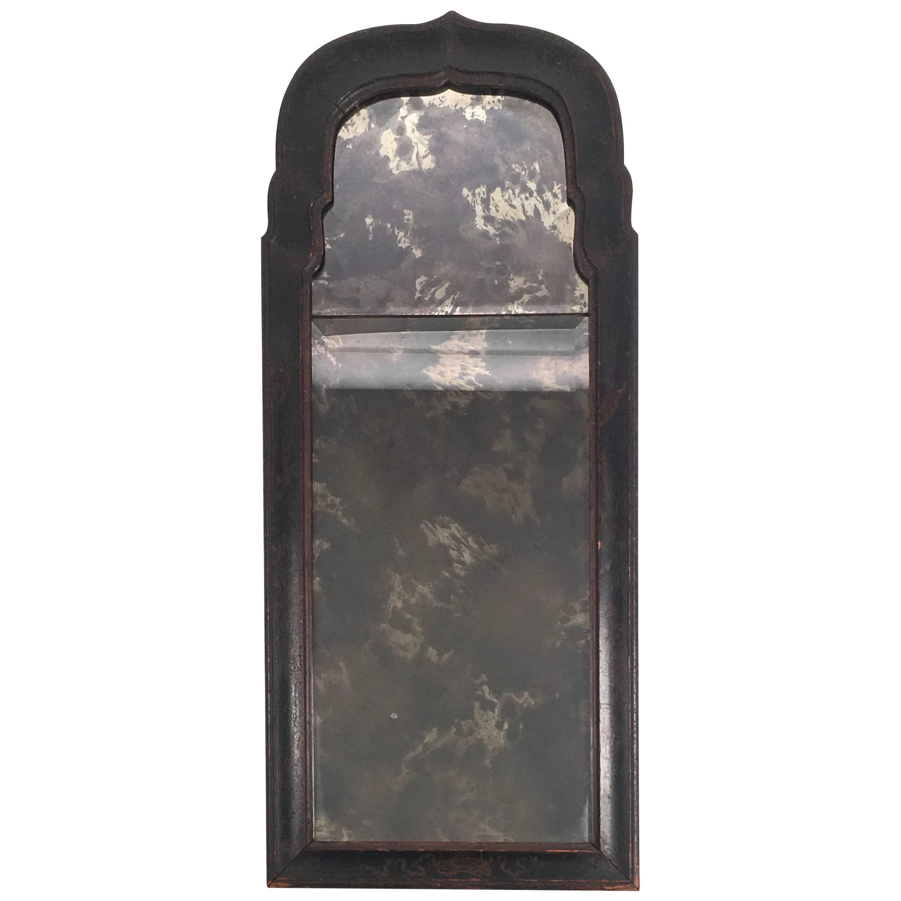 Early Queen Anne Black Japanned Chinoiserie Mirror