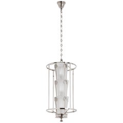 Lalique Ginkgo  Lantern Crystal and Brushed Nickel Ceiling Lamp