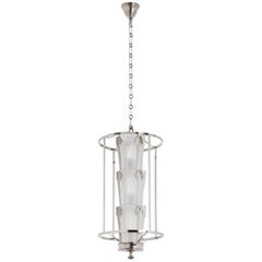 Lalique Ginkgo Lantern Crystal and Brushed Nickel Ceiling Lamp