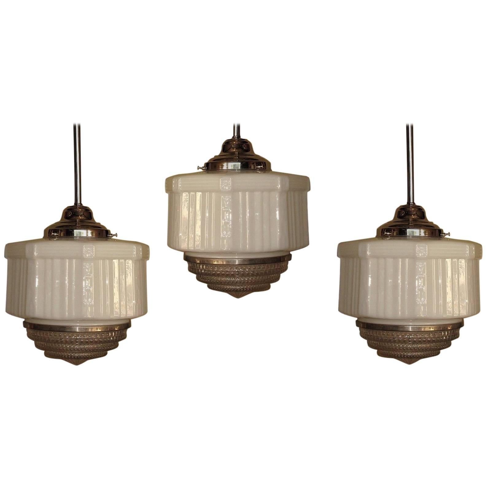 Large Vintage Schoolhouse Style Electric Fixtures For Sale