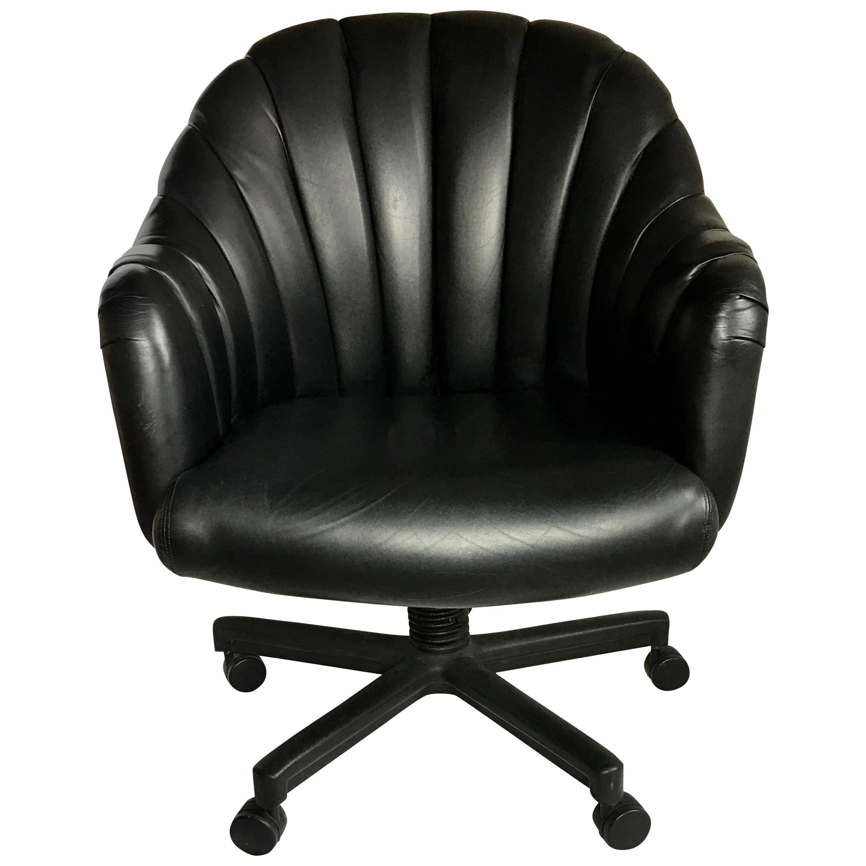 1980s Hollywood Regency Style Channel Leather Swivel Desk Chair, Jack Cartwright For Sale