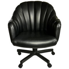 Used 1980s Hollywood Regency Style Channel Leather Swivel Desk Chair, Jack Cartwright