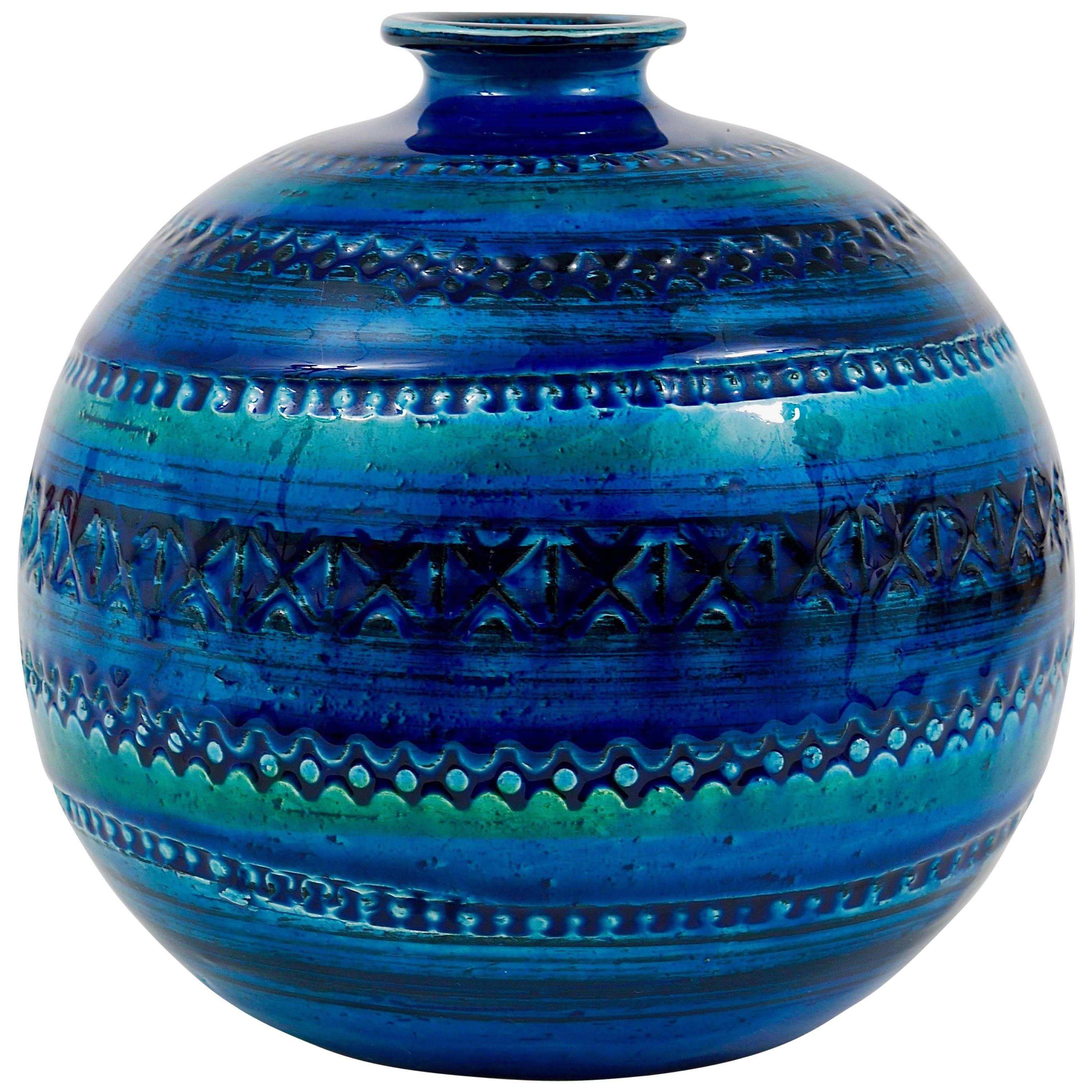 Mid-Century Bitossi Rimini Blue Pottery Ball Vase by Aldo Londi, Italy, 1960s