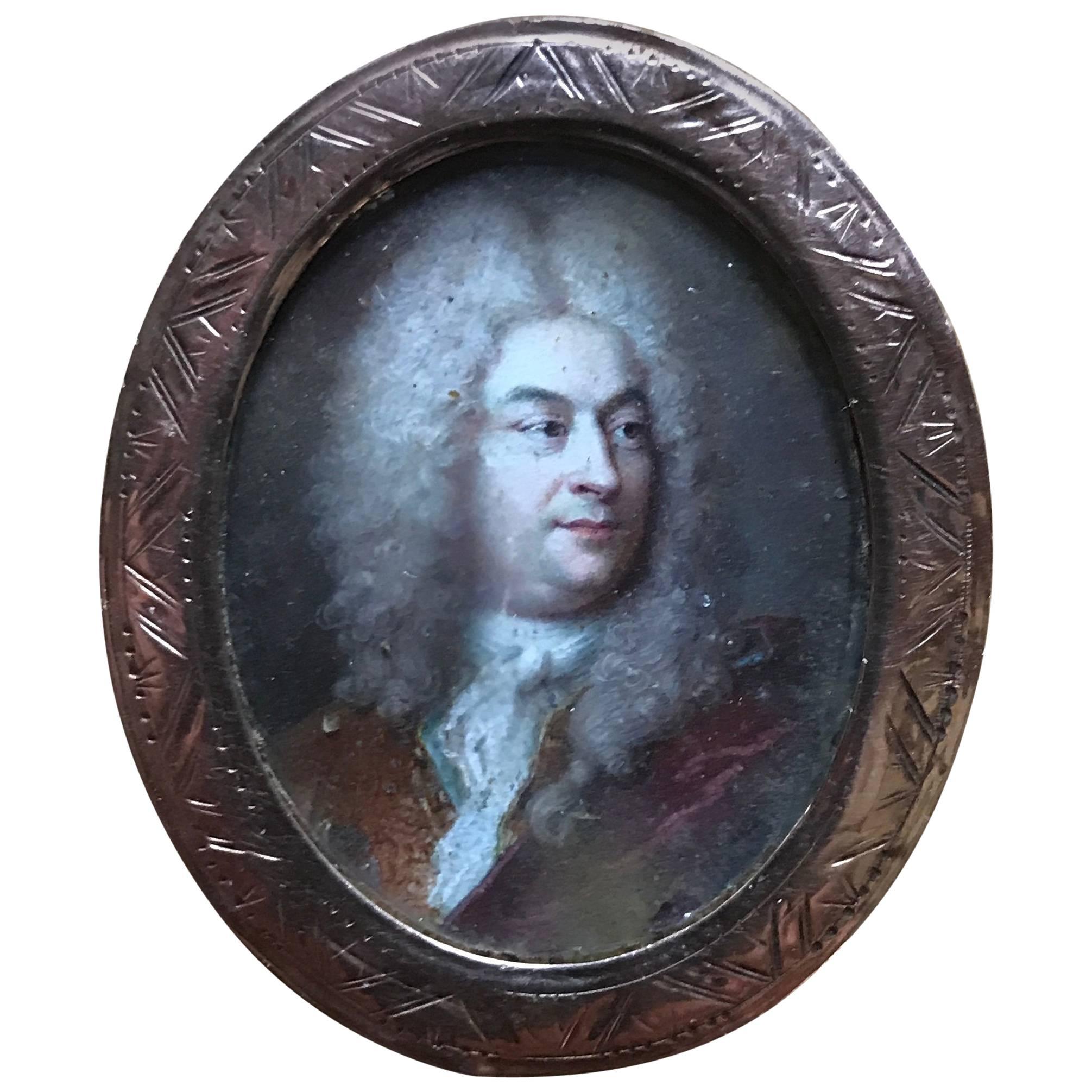 18th Century French Portrait Miniature in Gold Frame