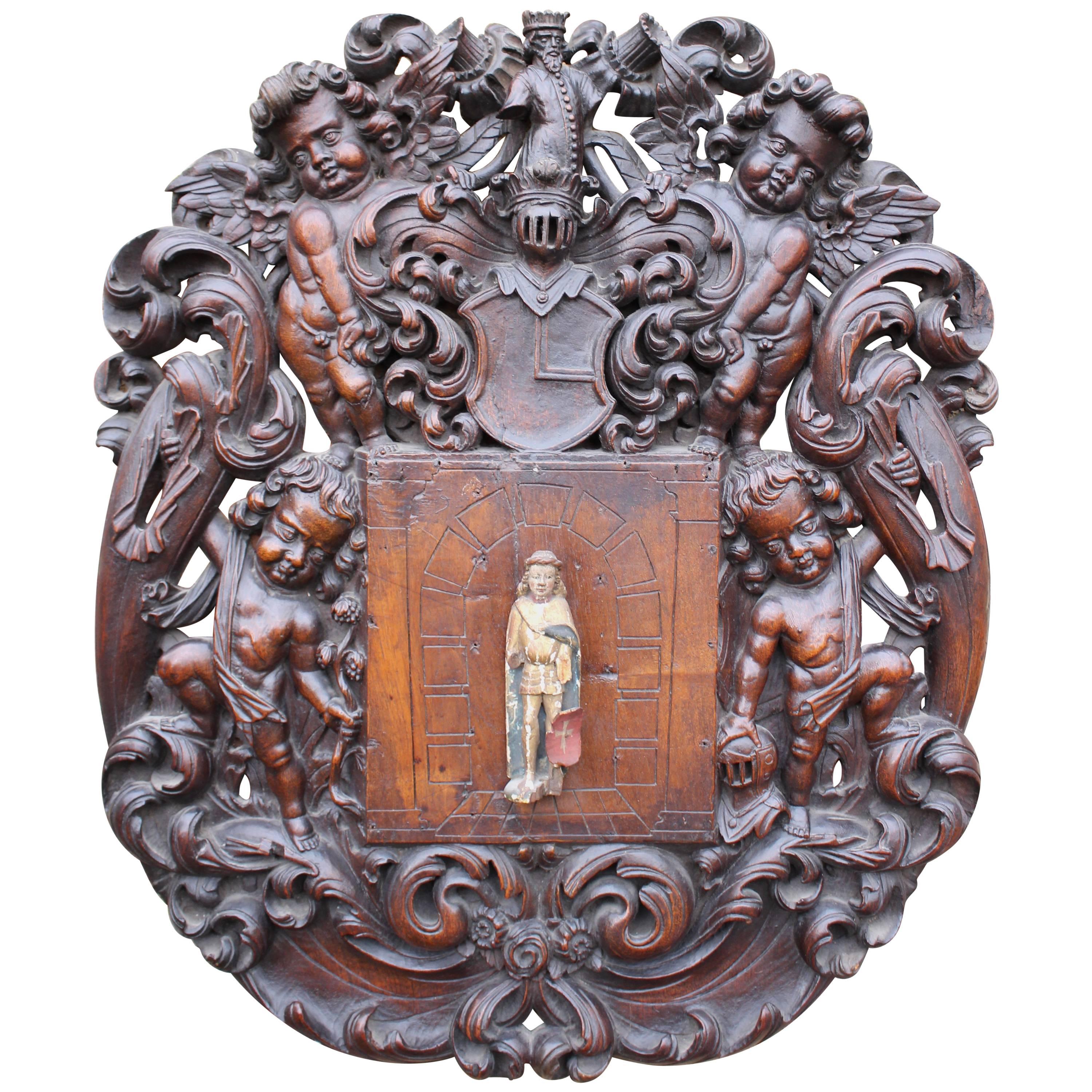17th Century Carved Dutch Armorial Panel, Estate of Late Dr Yvonne Hackenbroch