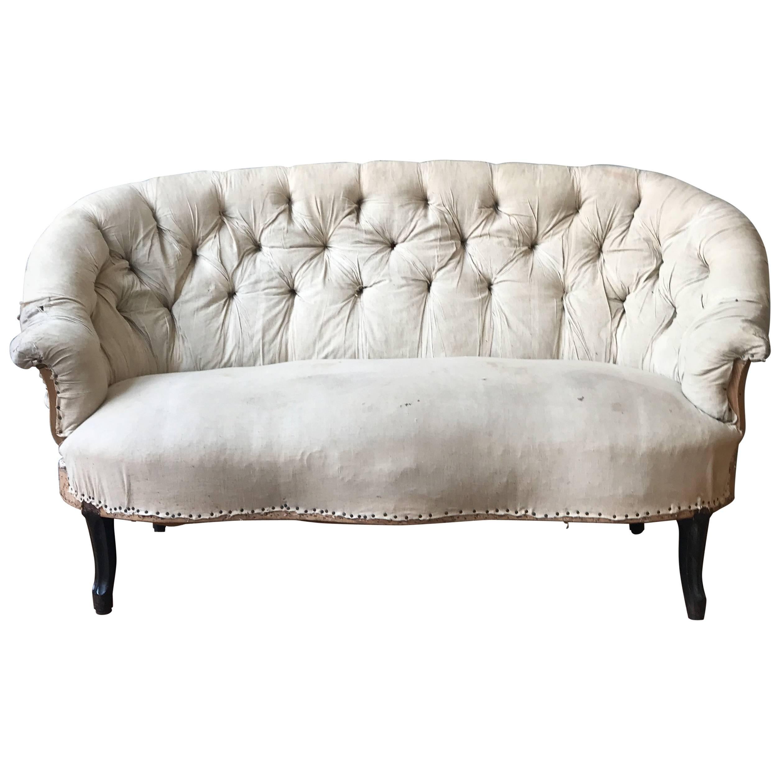 Small French Settee with Tufted Back and Cabriole Legs