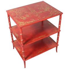 Red Chinoiserie Decorated Three-Tier Side Table or Étagère