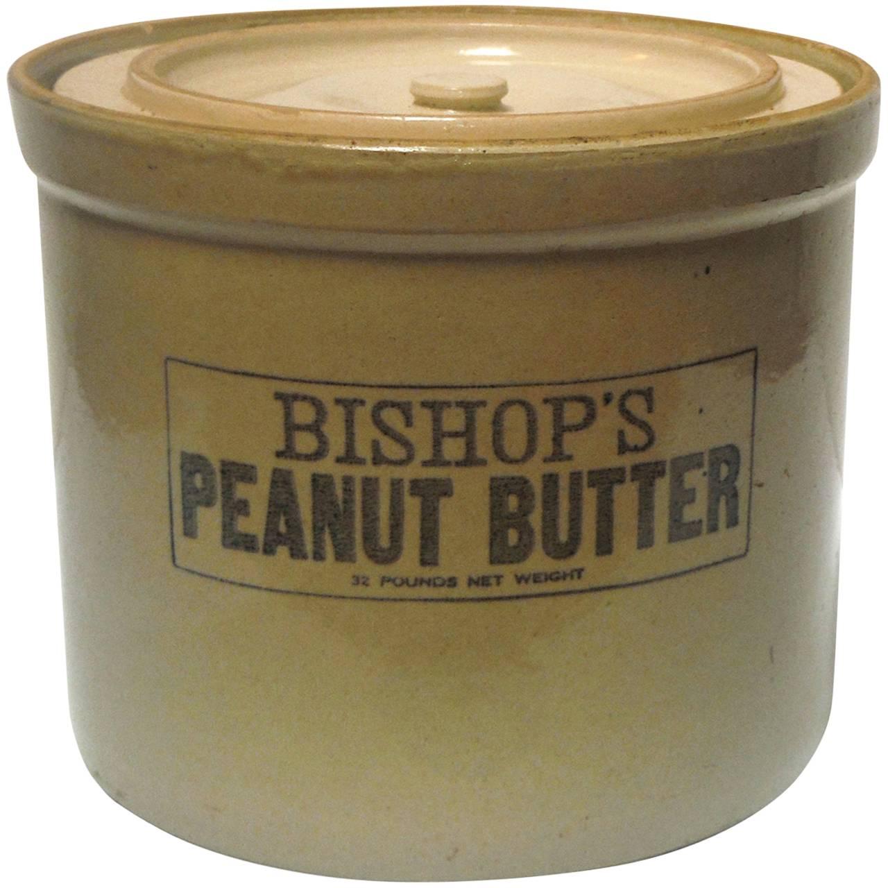 Large 19th Century "Bishops Peanut Butter" Crock with Lid